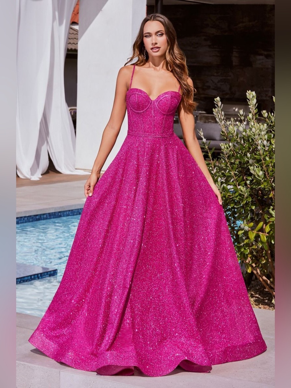 La Divine S483 Fuchsia Glitter Ball Gown - Size 6 - New With Tags